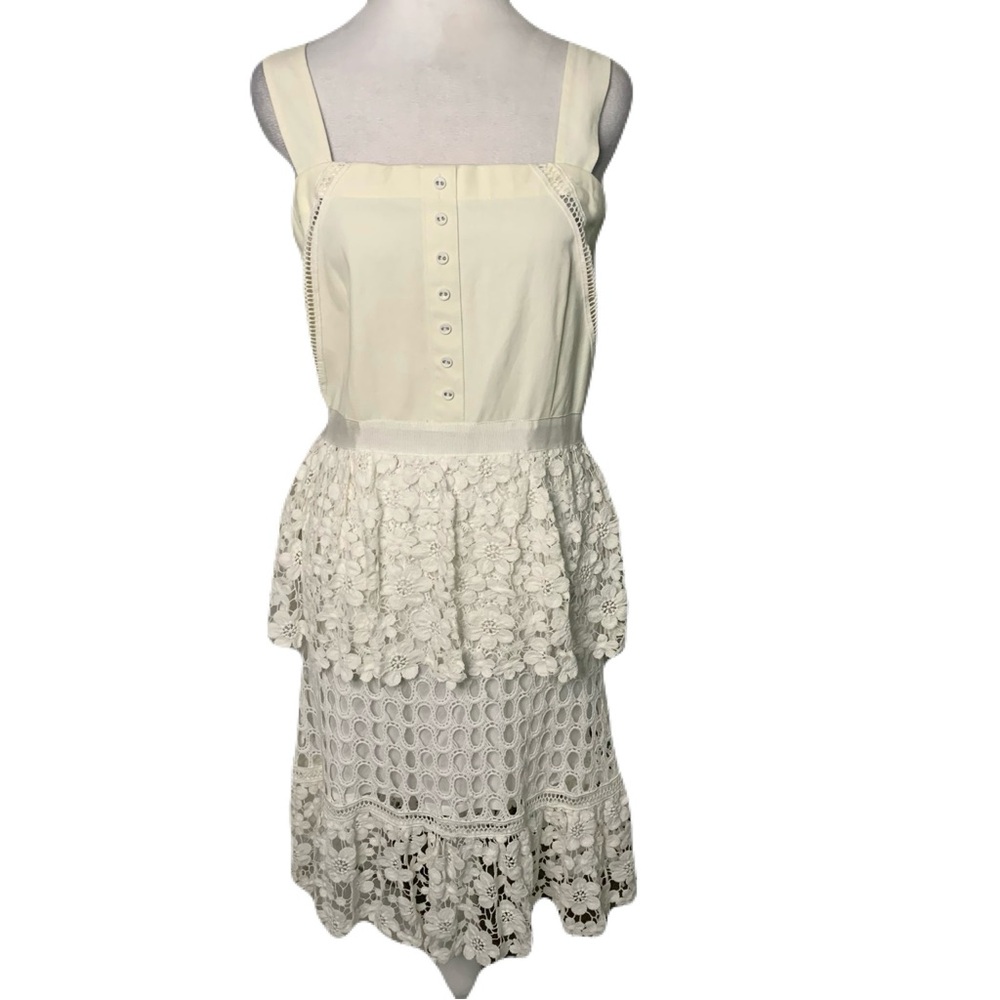 Boston Proper Women’s 8 Cream & Off White Floral Crochet Lace Tiered Midi Dress